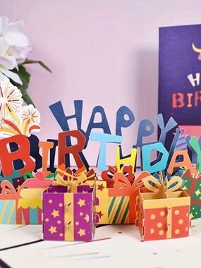 Colorful Birthday Pop-Up Card with Gift Boxes - Multi-Color
